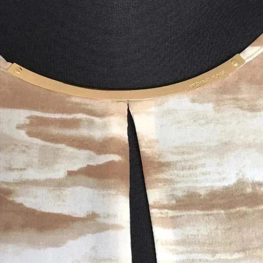 Michael Kors Tan and White Ecru Blouse Size M